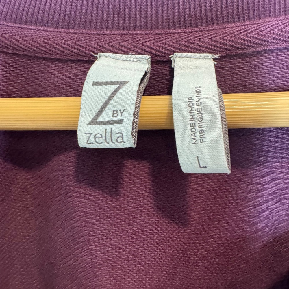 Z by Zella Womens Plum Purple Organic Cotton V-Neck Cropped Sweatshirt Large - Picture 3 of 7